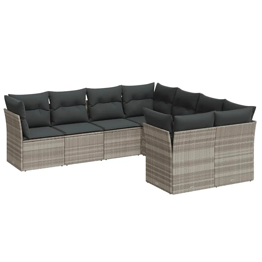 Salon de jardin 8 pcs avec coussins gris clair résine tressée - 2