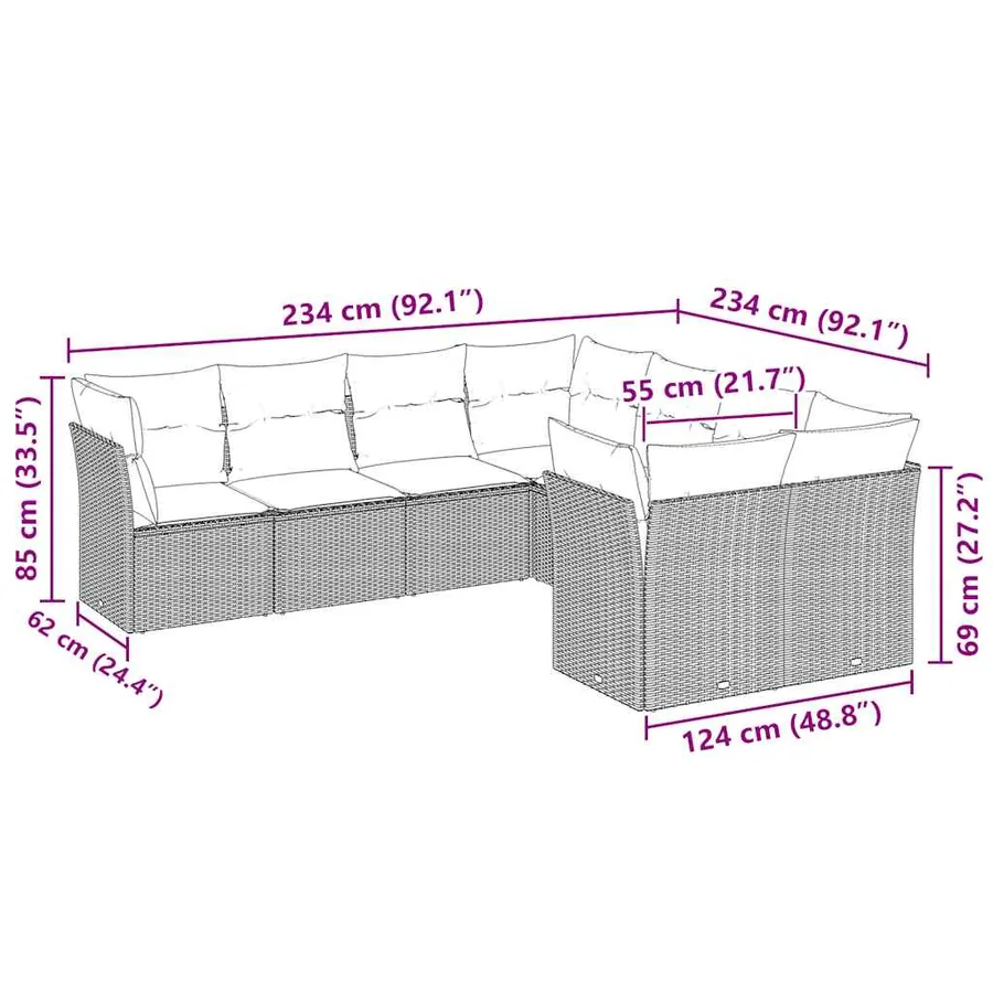 Salon de jardin 8 pcs avec coussins gris clair résine tressée - 3