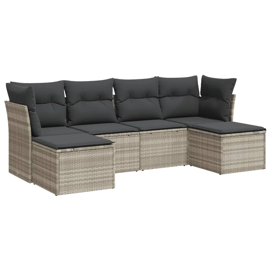 Salon de jardin 6 pcs avec coussins gris clair résine tressée - 2