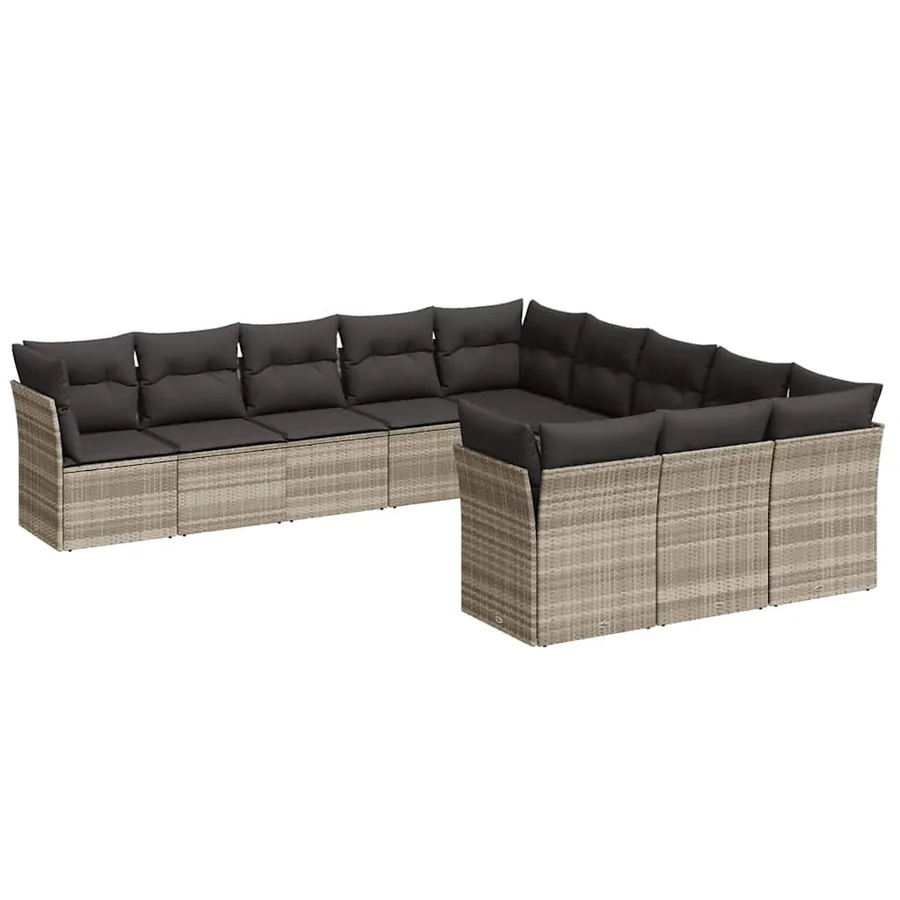 Salon de jardin 11 pcs avec coussins gris clair résine tressée - 2