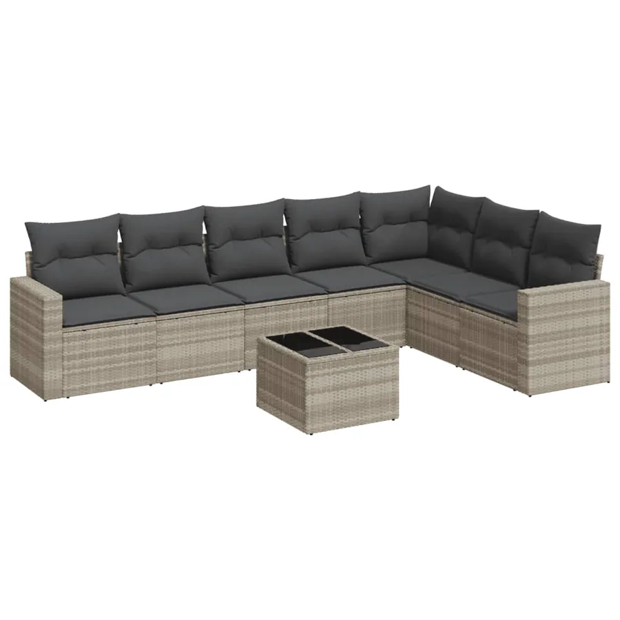 Salon de jardin 8 pcs avec coussins gris clair résine tressée - 2