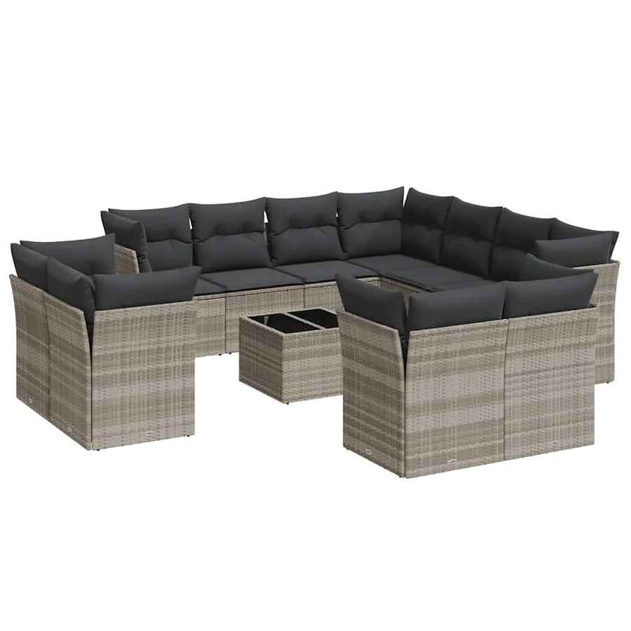 Salon de jardin avec coussins 12 pcs gris clair résine tressée - 2
