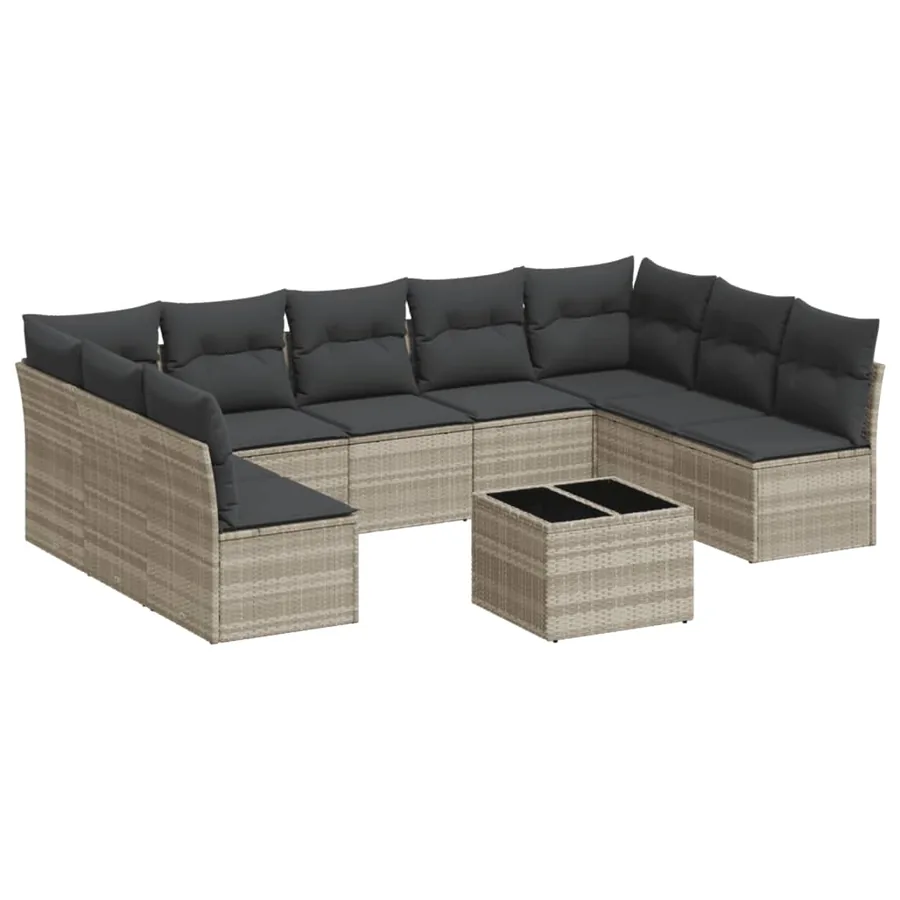 Salon de jardin avec coussins 10 pcs gris clair résine tressée - 2