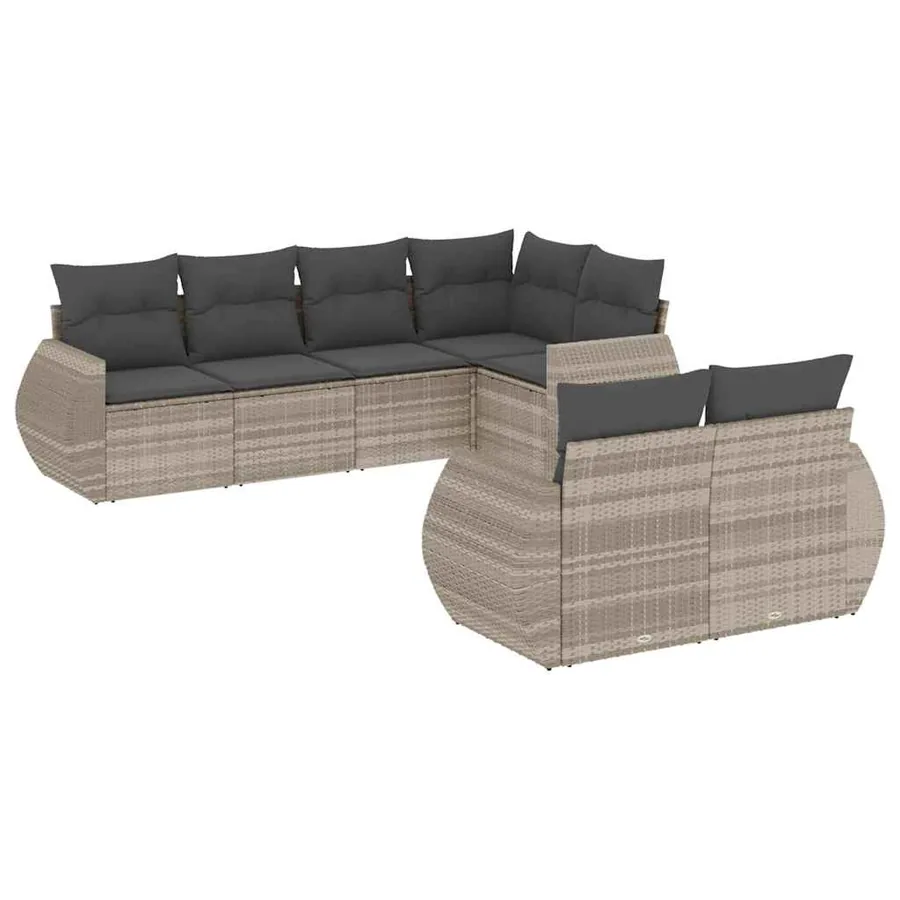 Salon de jardin avec coussins 7 pcs gris clair résine tressée - 2