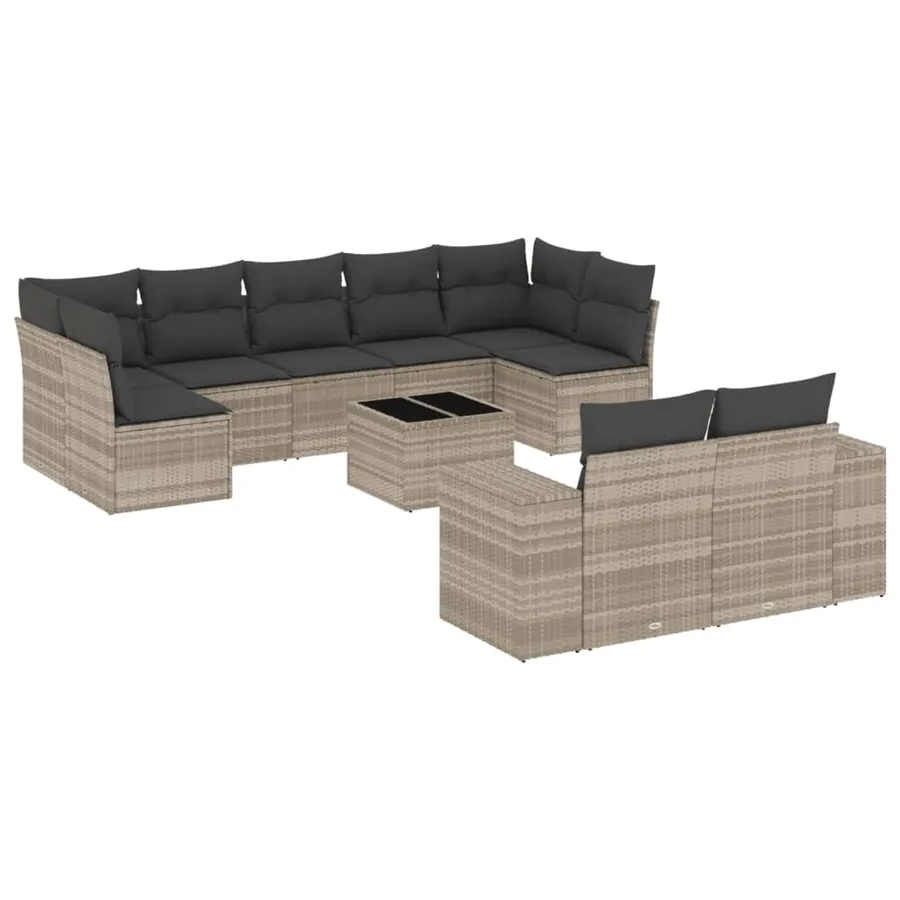 Salon de jardin avec coussins 10 pcs gris clair résine tressée - 2