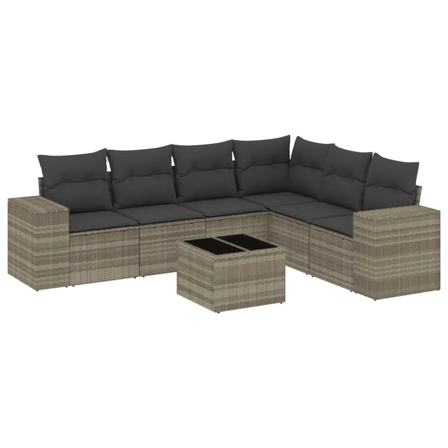 Salon de jardin avec coussins 7 pcs gris clair résine tressée - 2