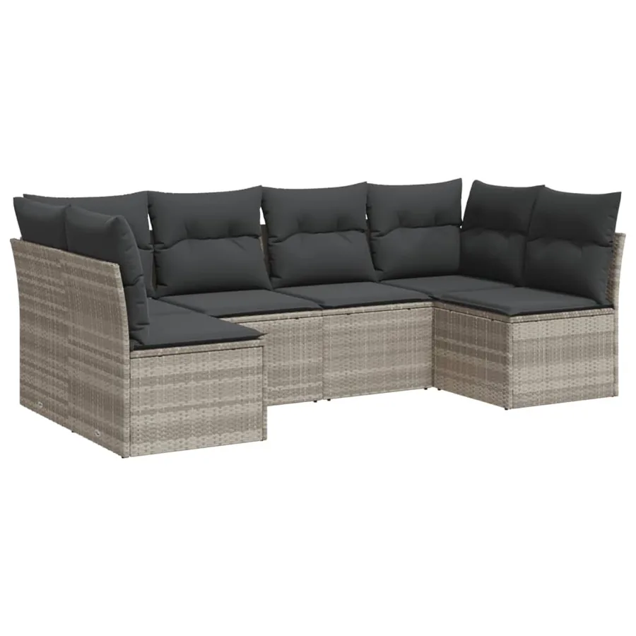 Salon de jardin 6 pcs avec coussins gris clair résine tressée - 2