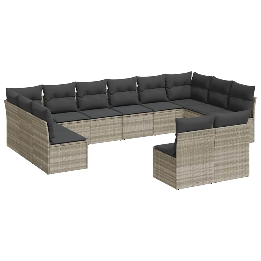 Salon de jardin avec coussins 12 pcs gris clair résine tressée - 2