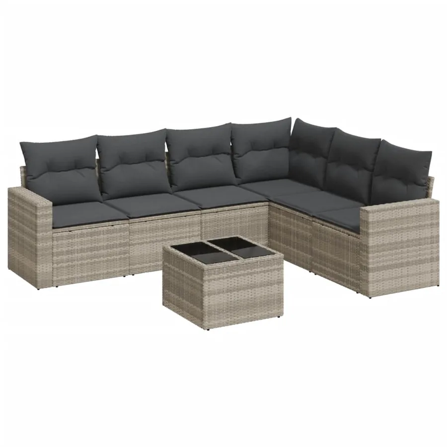 Salon de jardin avec coussins 7 pcs gris clair résine tressée - 2
