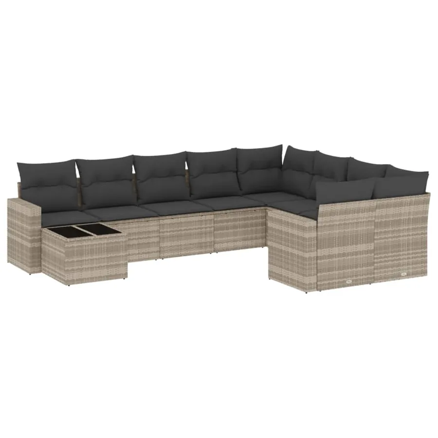 Salon de jardin avec coussins 10 pcs gris clair résine tressée - 2