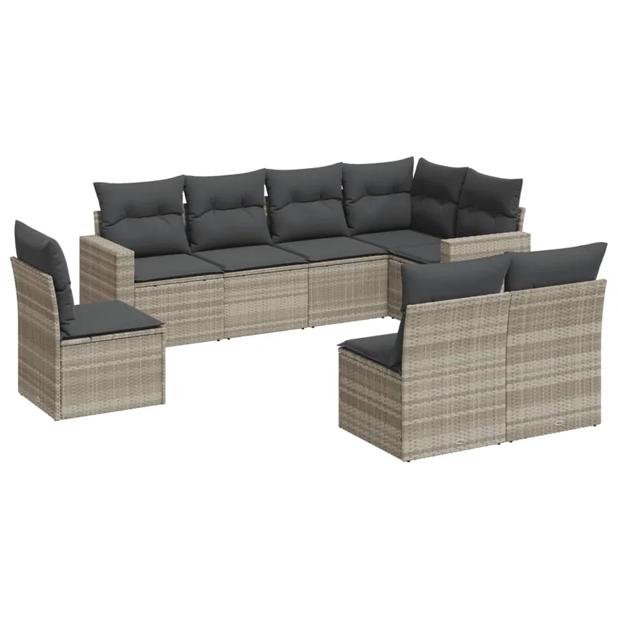Salon de jardin 8 pcs avec coussins gris clair résine tressée - 2