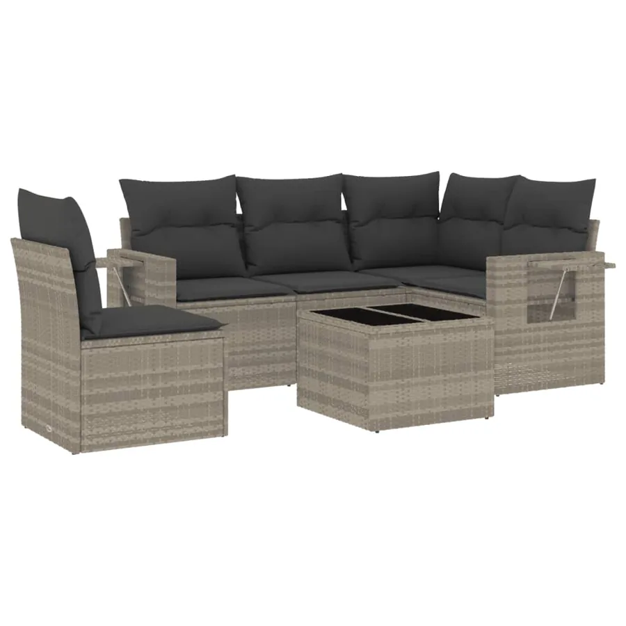 Salon de jardin 6 pcs avec coussins gris clair résine tressée - 2