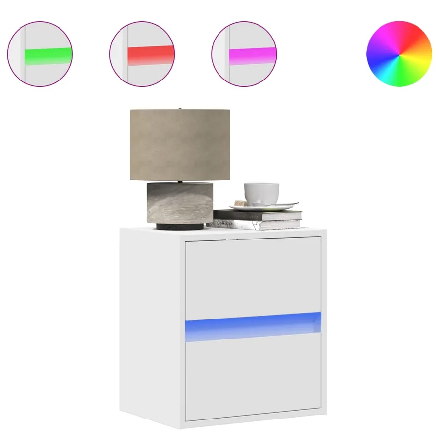 Tables de chevet murales avec lumières LED 2 pcs blanc - 2
