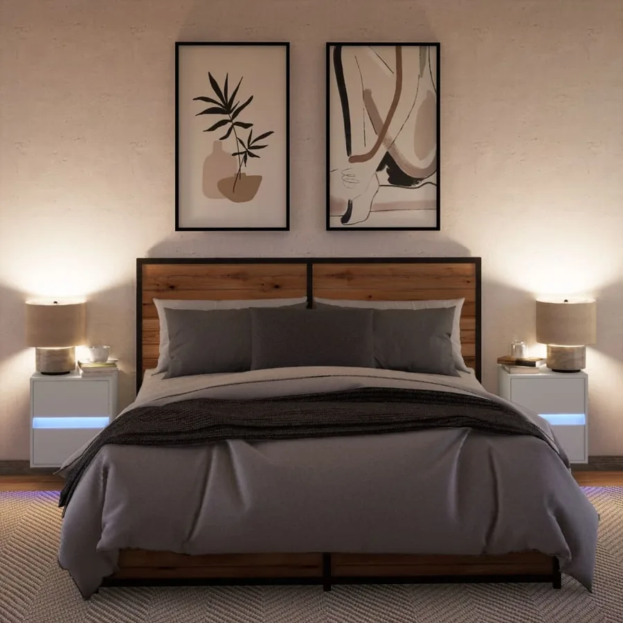 Tables de chevet murales avec lumières LED 2 pcs blanc - 3