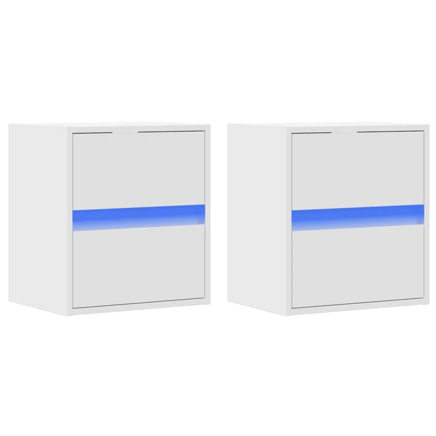 Tables de chevet murales avec lumières LED 2 pcs blanc - 5