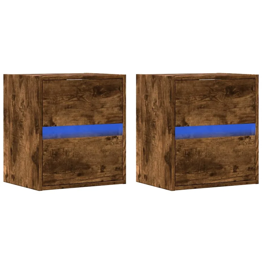 Meubles TV muraux et lumières LED 2 pcs chêne fumé 41x31x45 cm - 3