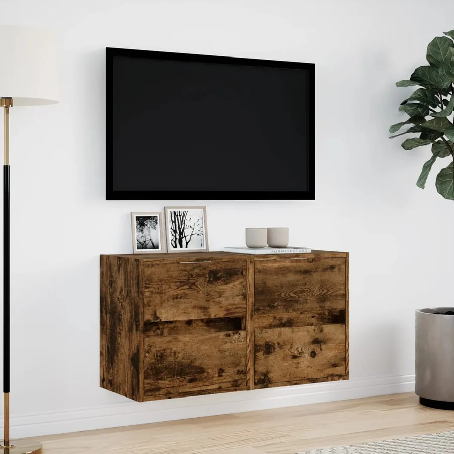 Meubles TV muraux et lumières LED 2 pcs chêne fumé 41x31x45 cm - 4