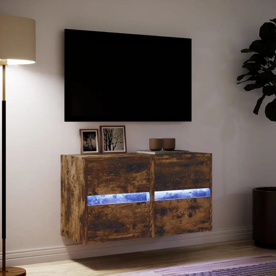 Meubles TV muraux et lumières LED 2 pcs chêne fumé 41x31x45 cm - 5