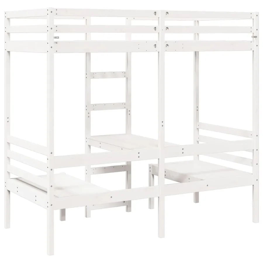 Lit mezzanine avec bureau et chaises blanc 75x190 cm pin massif - 7