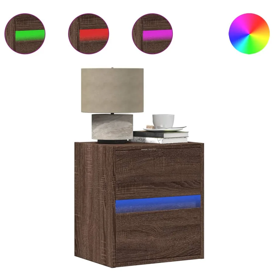 Tables de chevet murales avec lumières LED 2 pcs chêne marron - 2