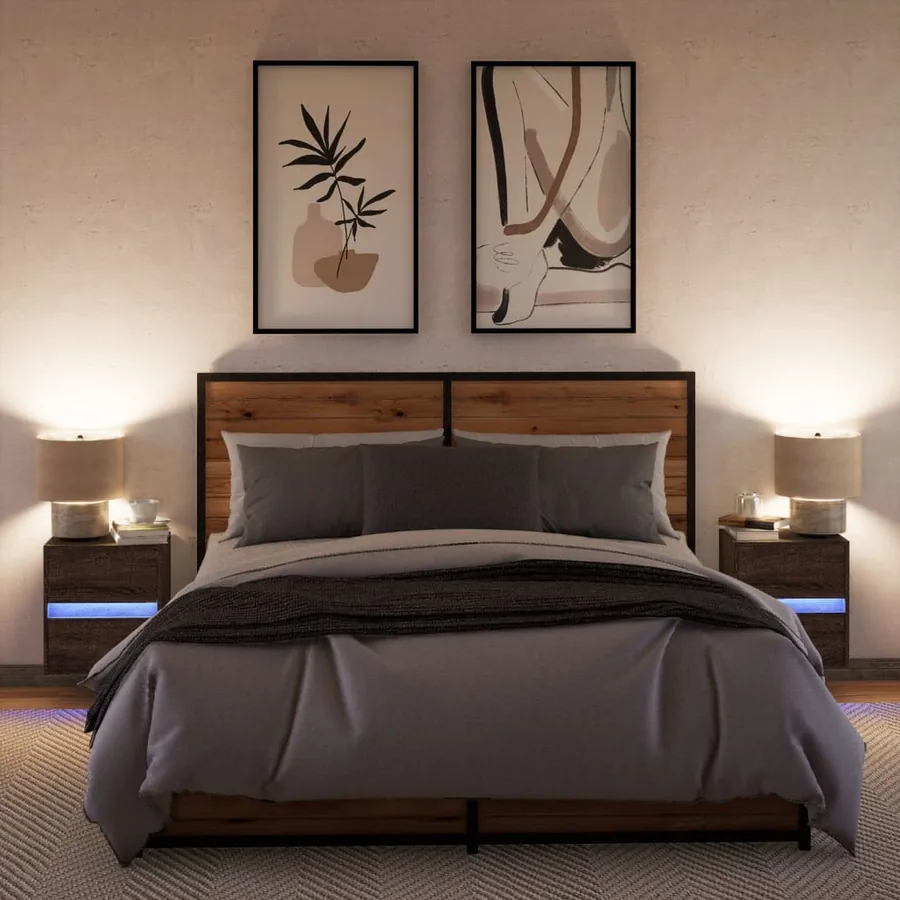 Tables de chevet murales avec lumières LED 2 pcs chêne marron - 3