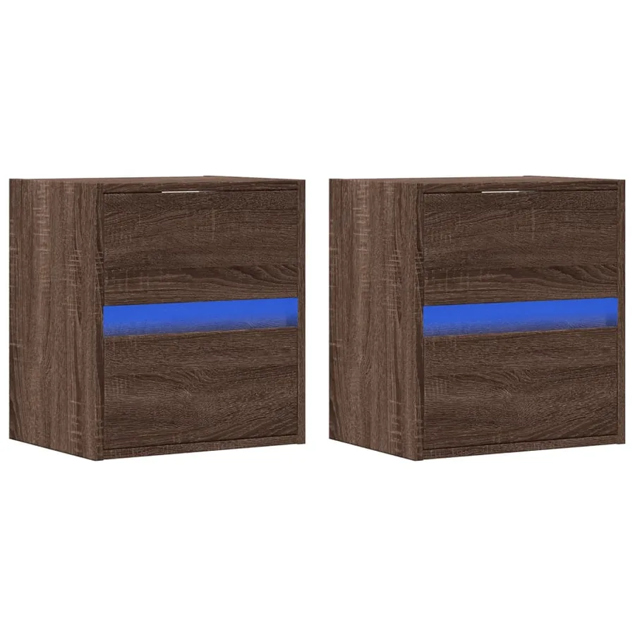 Tables de chevet murales avec lumières LED 2 pcs chêne marron - 5