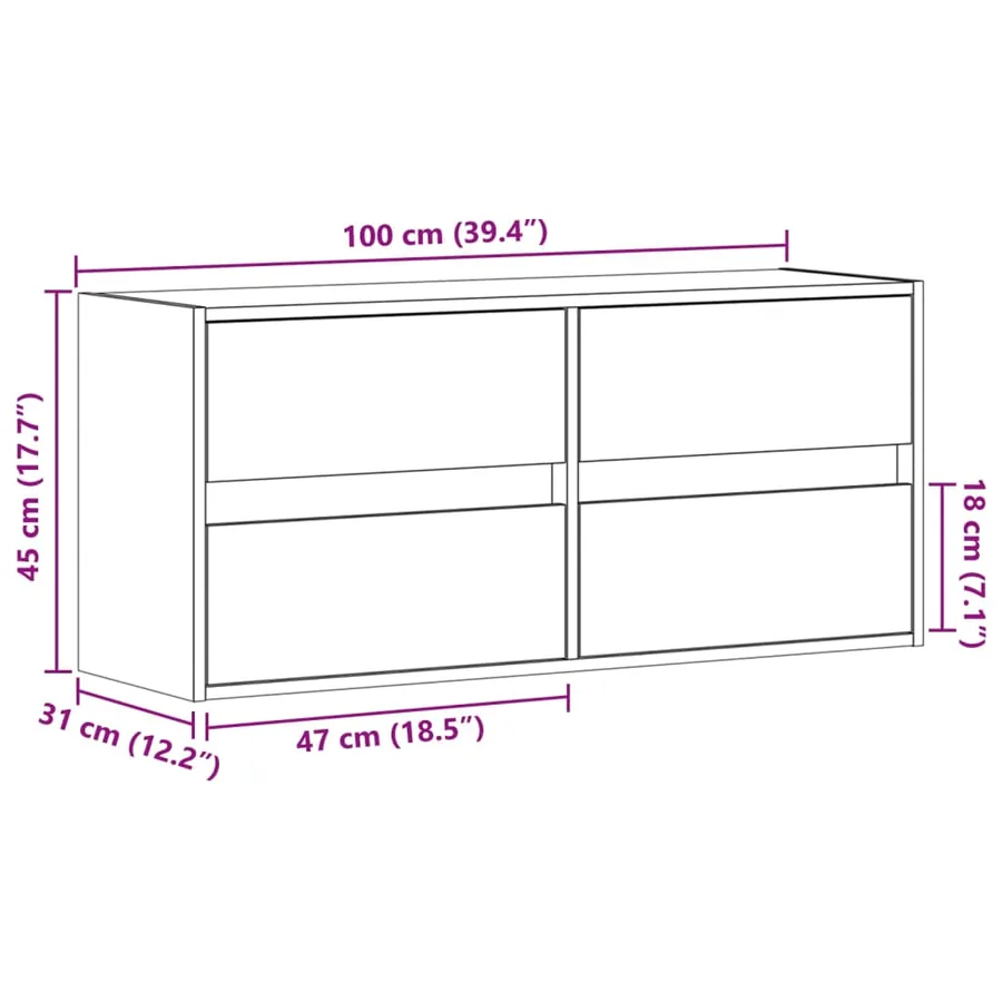 Meuble TV mural avec lumières LED chêne sonoma 100x31x45 cm - 15
