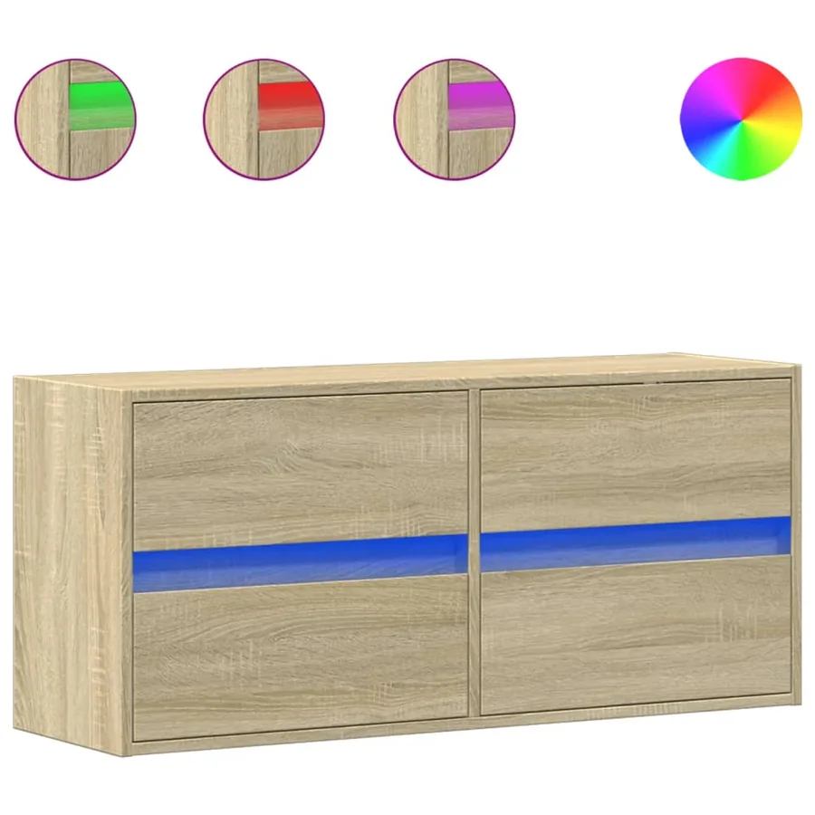 Meuble TV mural avec lumières LED chêne sonoma 100x31x45 cm - 2