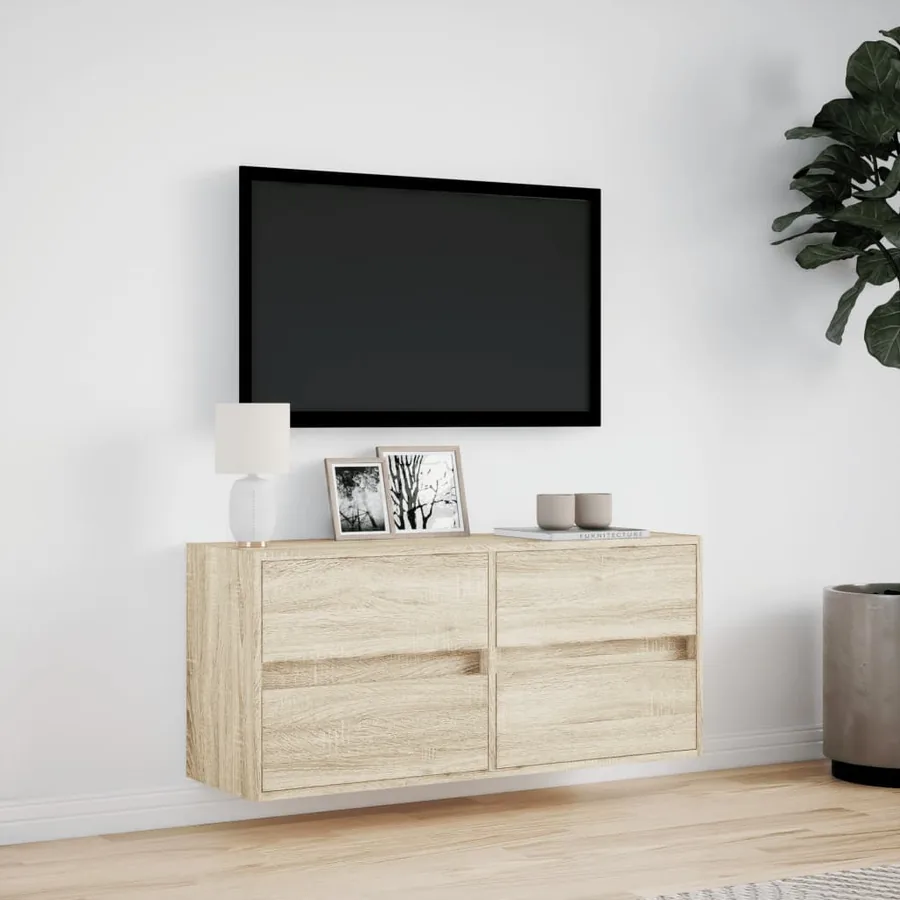 Meuble TV mural avec lumières LED chêne sonoma 100x31x45 cm - 4