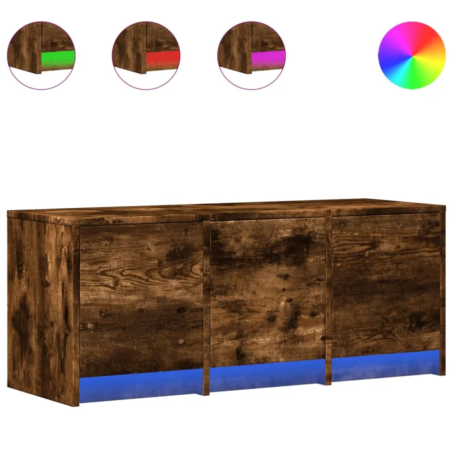 Meuble TV avec LED chêne fumé 97x34x40 cm bois d'ingénierie - 2