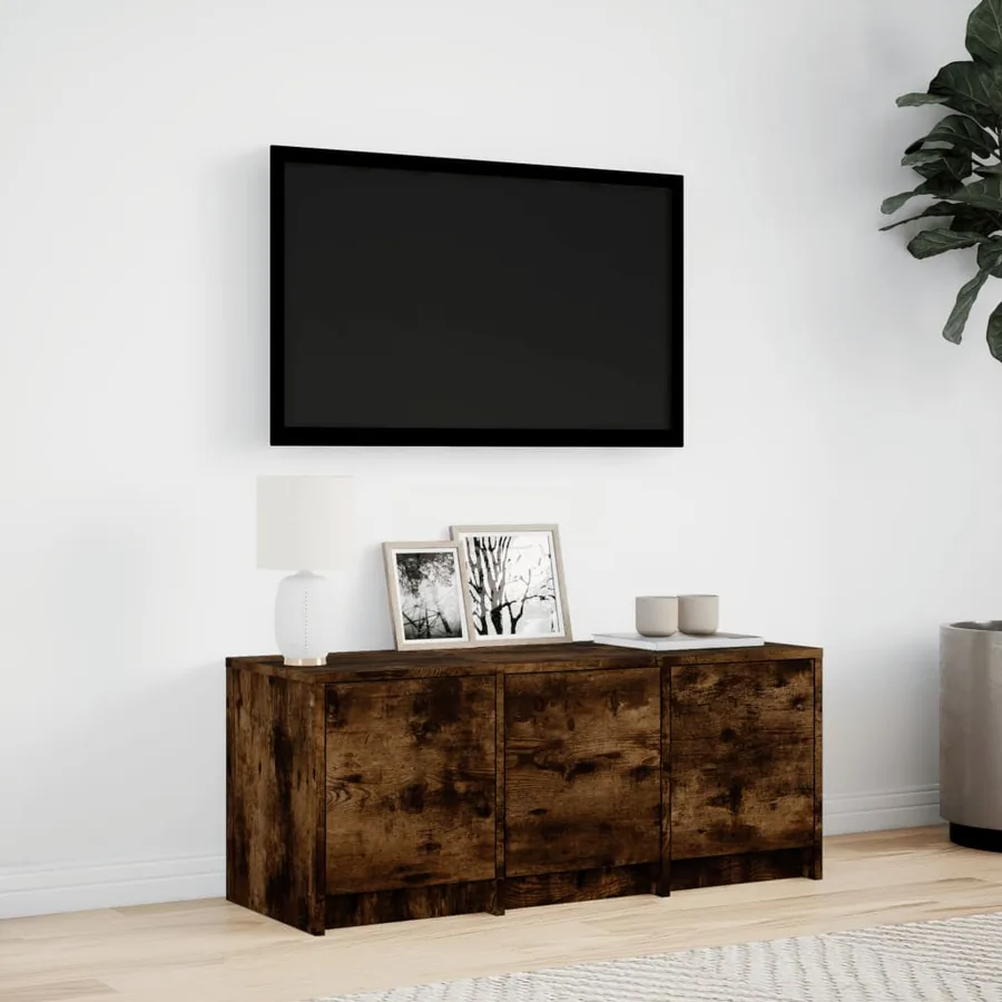 Meuble TV avec LED chêne fumé 97x34x40 cm bois d'ingénierie - 3