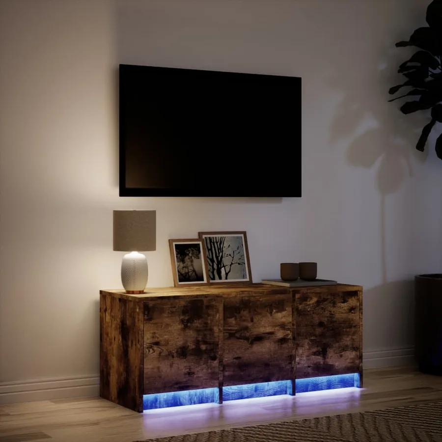 Meuble TV avec LED chêne fumé 97x34x40 cm bois d'ingénierie - 4