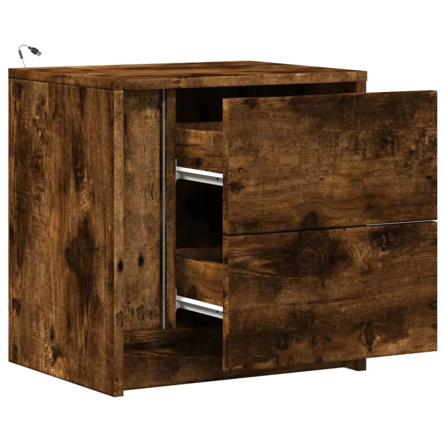 Armoire de chevet et lumières LED chêne fumé bois d'ingénierie - 12
