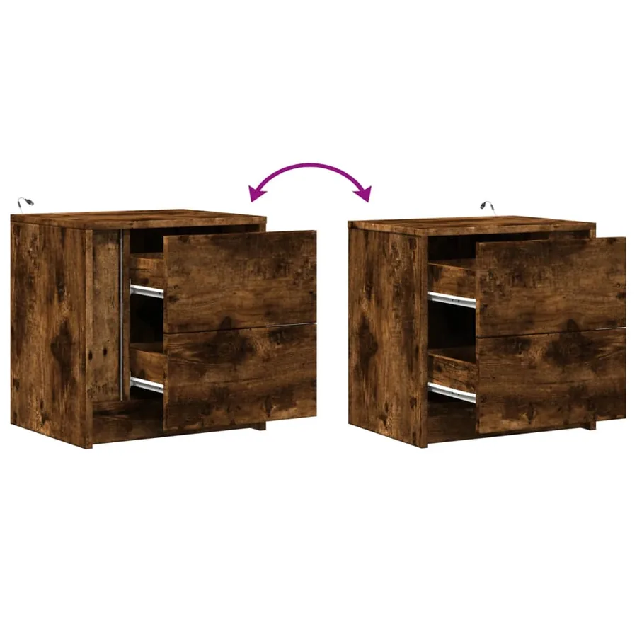 Armoire de chevet et lumières LED chêne fumé bois d'ingénierie - 13