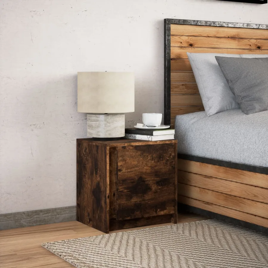 Armoire de chevet et lumières LED chêne fumé bois d'ingénierie - 4