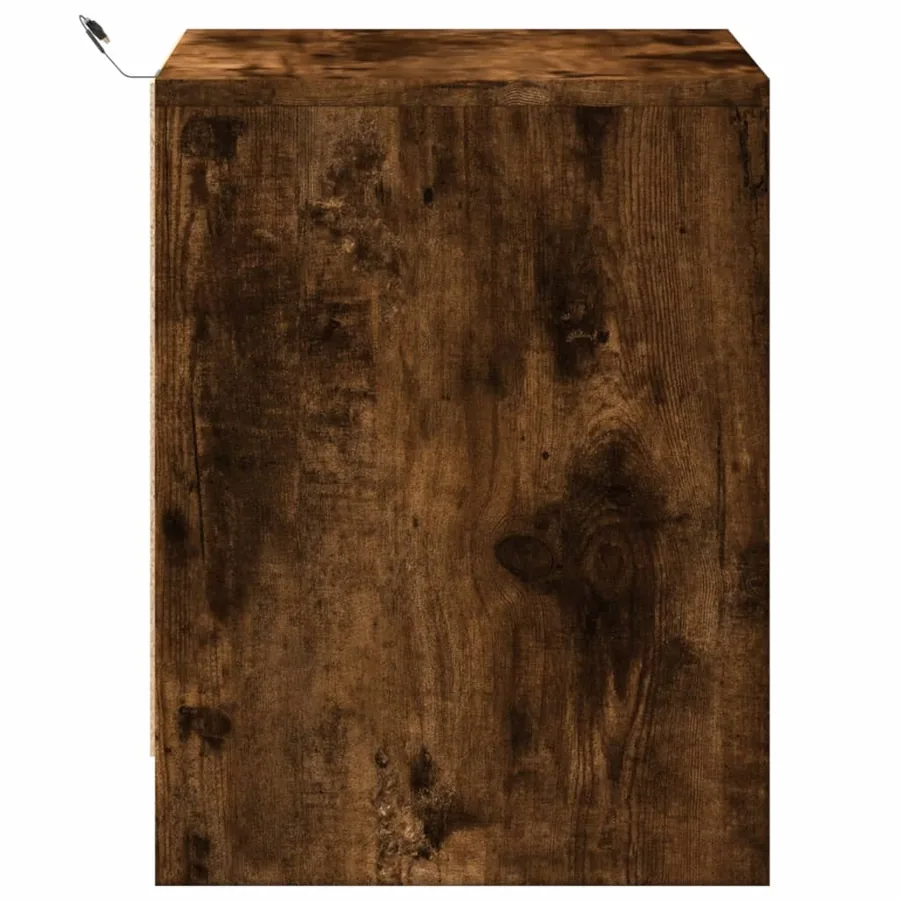 Armoire de chevet et lumières LED chêne fumé bois d'ingénierie - 7