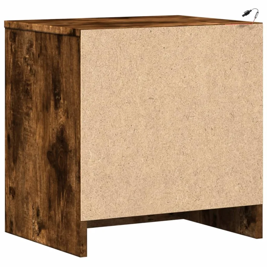 Armoire de chevet et lumières LED chêne fumé bois d'ingénierie - 8