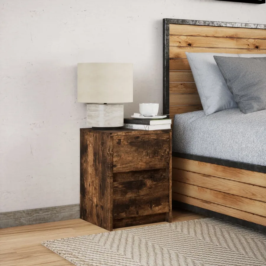 Armoire de chevet et lumières LED chêne fumé bois d'ingénierie - 4