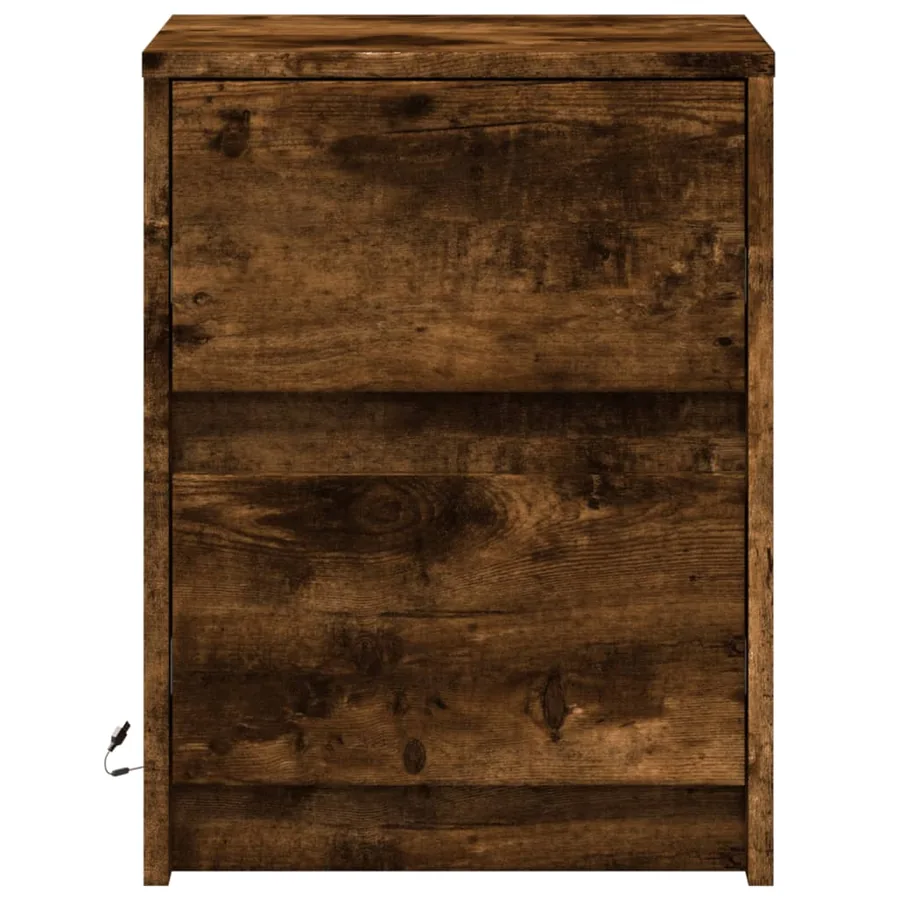Armoire de chevet et lumières LED chêne fumé bois d'ingénierie - 6