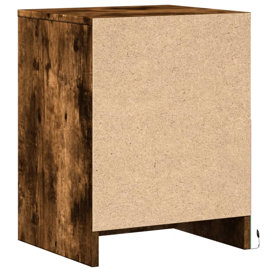 Armoire de chevet et lumières LED chêne fumé bois d'ingénierie - 8