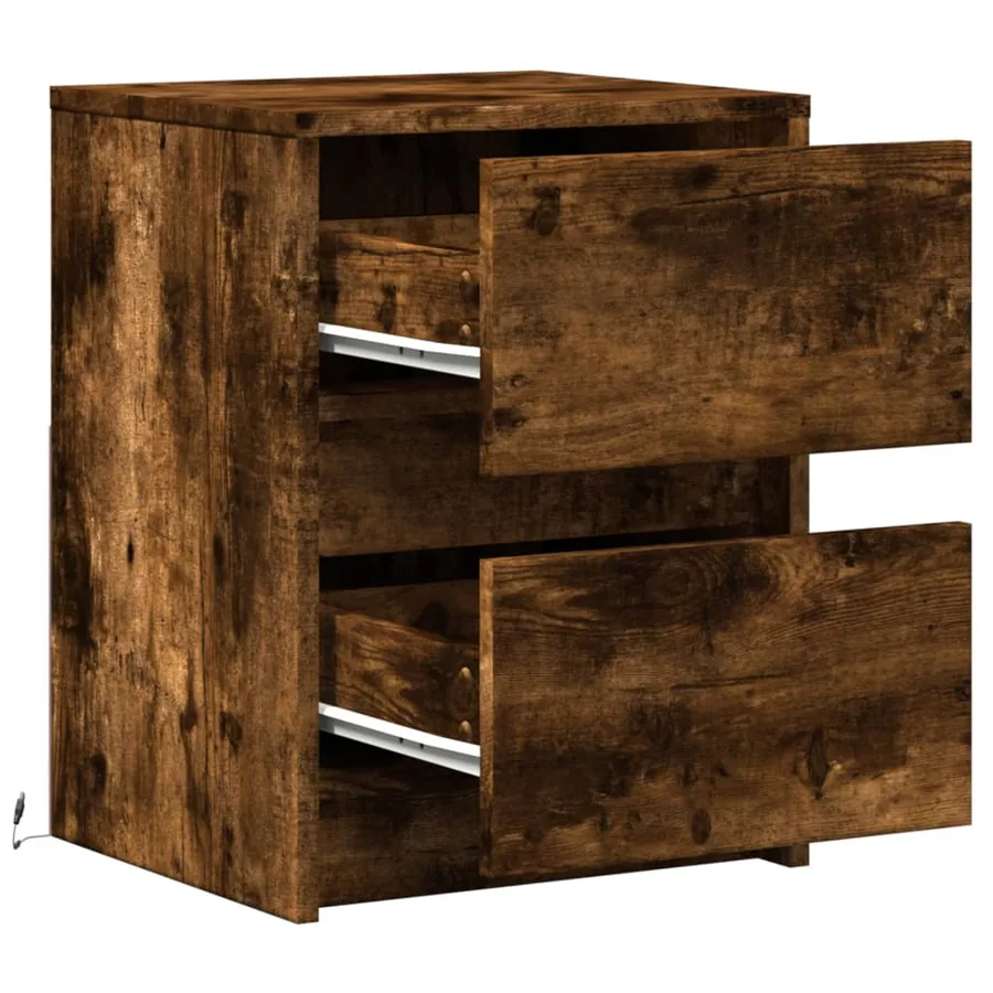 Armoire de chevet et lumières LED chêne fumé bois d'ingénierie - 9