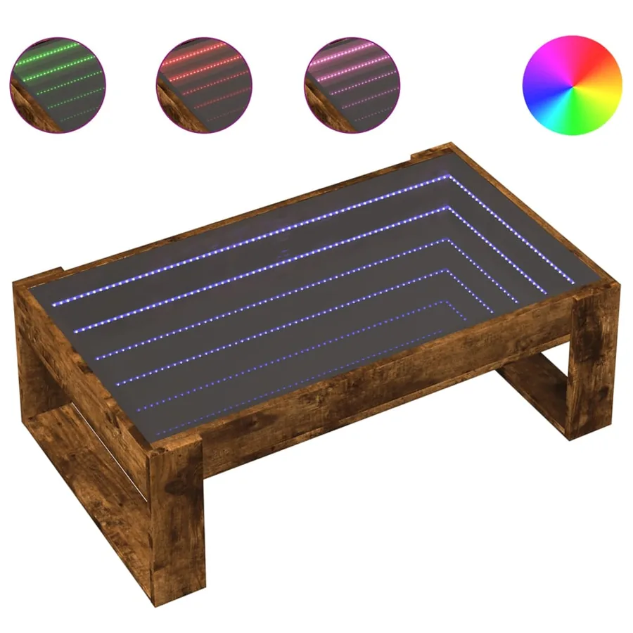 Table basse avec LED infini chêne fumé 90x53x30 cm - 2