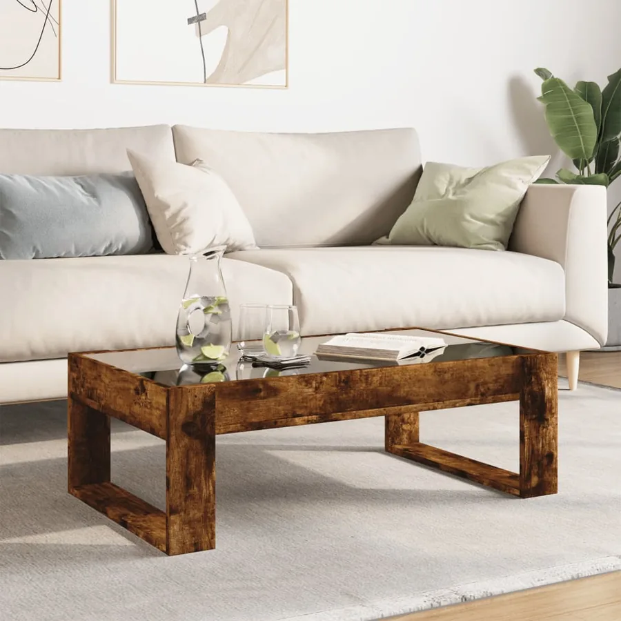 Table basse avec LED infini chêne fumé 90x53x30 cm - 4