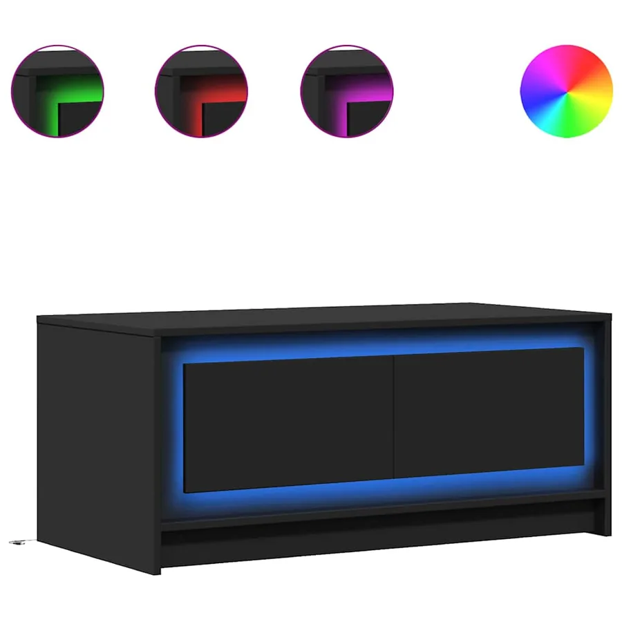 Table basse avec lumières LED noir bois d'ingénierie - 2