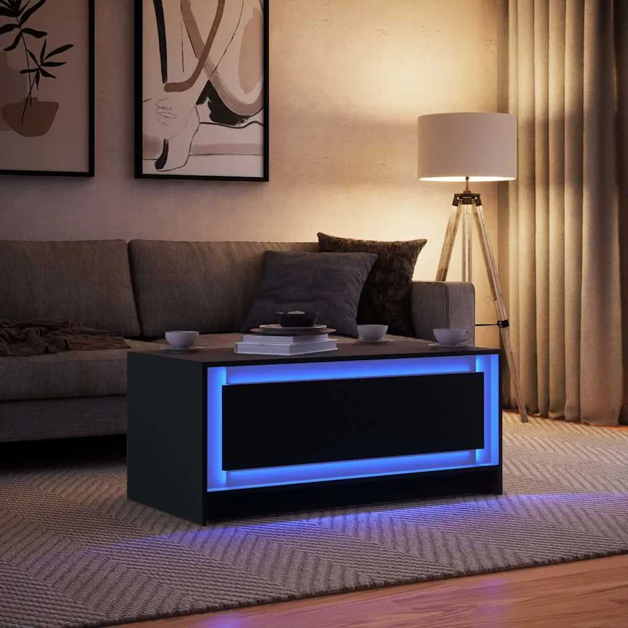 Table basse avec lumières LED noir bois d'ingénierie - 4