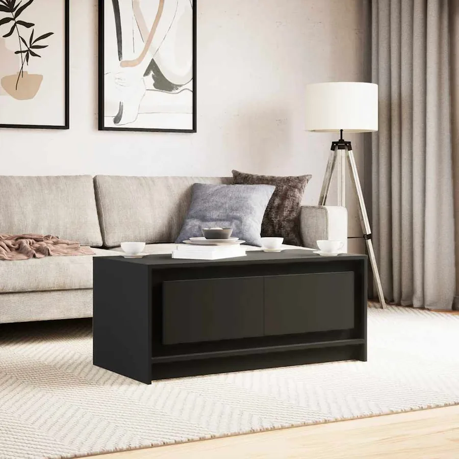 Table basse avec lumières LED noir bois d'ingénierie - 5