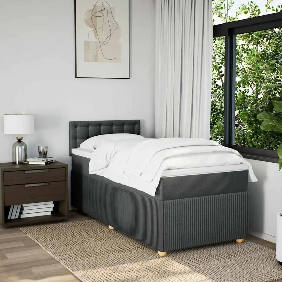 Sommier à lattes de lit avec matelas Gris foncé 90x200 cm Tissu - 3