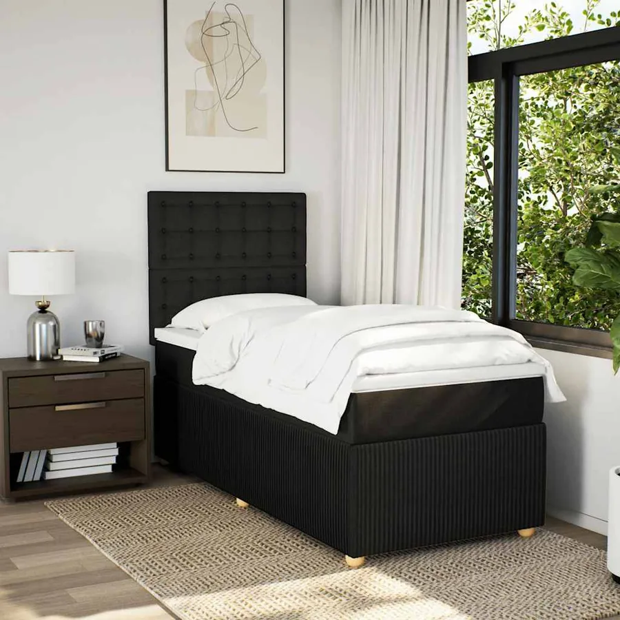 Sommier à lattes de lit avec matelas Noir 100x200 cm Tissu - 3