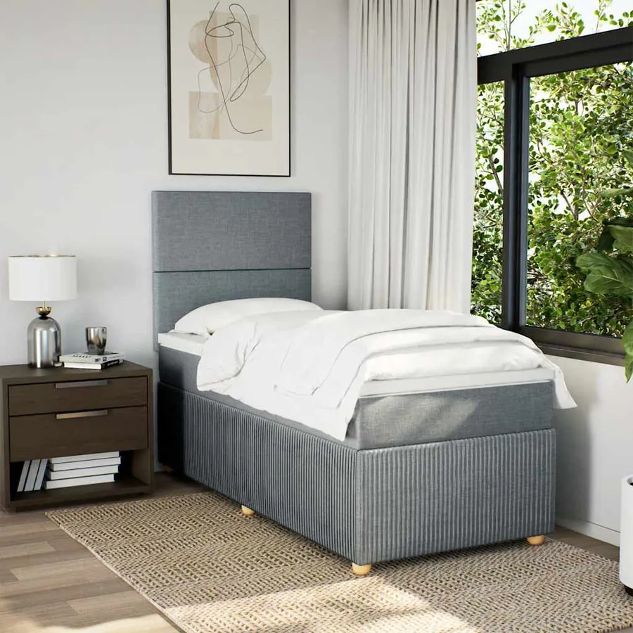 Sommier à lattes de lit avec matelas Gris clair 100x200cm Tissu - 3