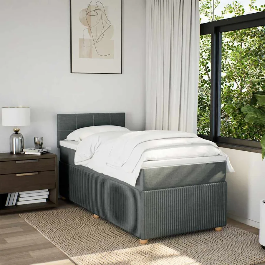 Sommier à lattes de lit avec matelas Gris foncé 100x200cm Tissu - 3